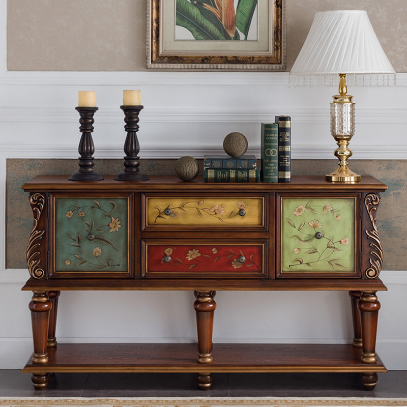 Console de style européen de luxe rétro, Brun / multicolore