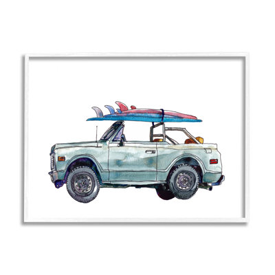 Reproduction d’art graphique sur bois minimaliste Retro Beach Cruiser avec planche de surf