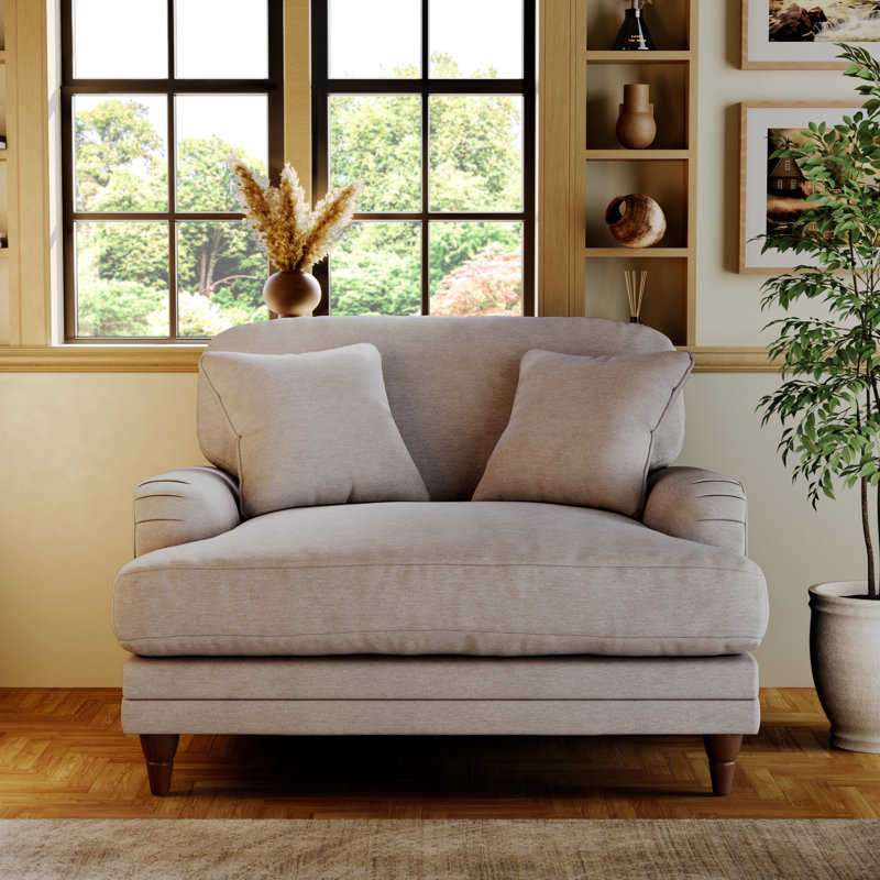 Elfur Upholstered Chair and a Half, Silver, Burnished Beech