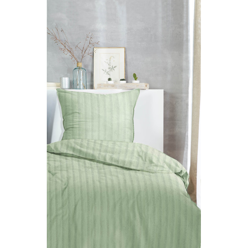 Repko Cotton Striped Duvet Cover Set with Pillow Shams Included, Single Duvet Cover + 1 Standard Pillowcase, Green