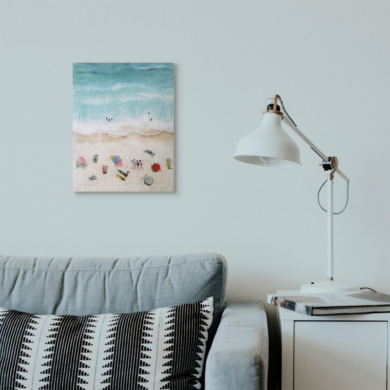« beach family coast ocean aquarelle », impression sur toile, Toile tendue, H 20 po x l 16 po x P 1,5 po