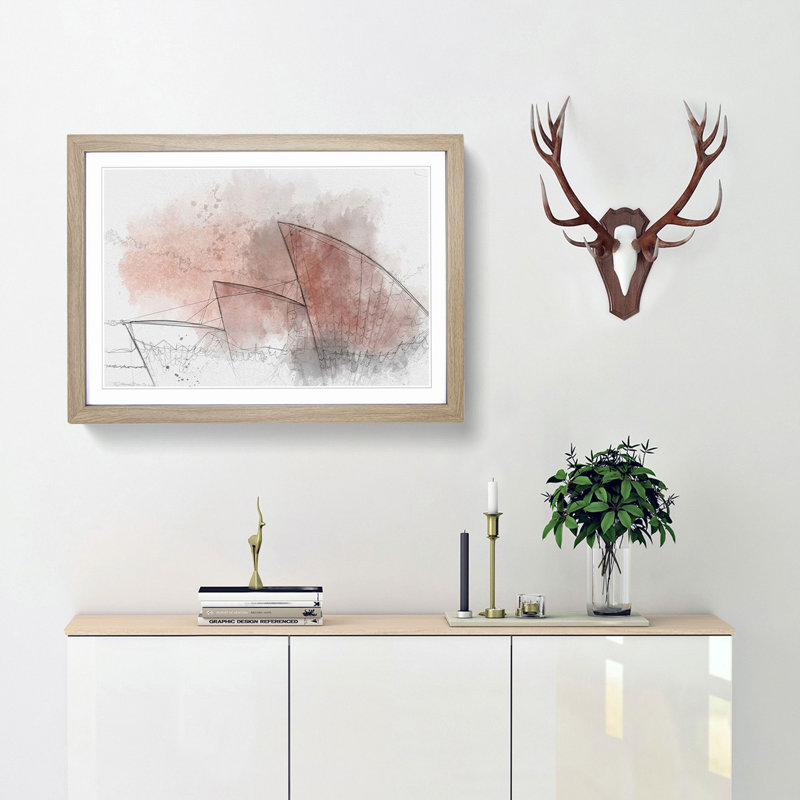 The Sydney Opera House in Abstract - Picture Frame Graphic Art Print, Oak, 60cm H x 91cm W x 2cm D