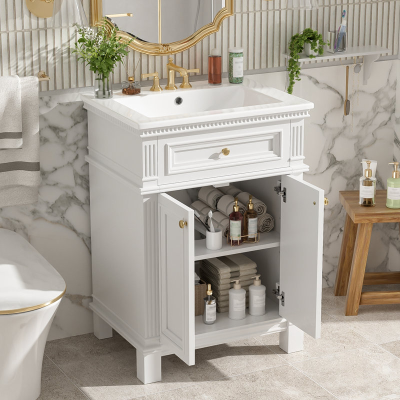Armoire de salle de bain avec portes à fermeture douce et tablette réglable, Blanc