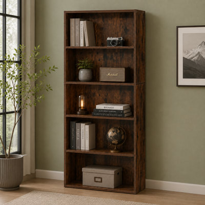 Brown 5-Tier Narrow Floor-Standing Bookshelf – 53-Inch Unit with Adjustable Shelves and Open Storage; Suitable for Home, Office, and Various Settings