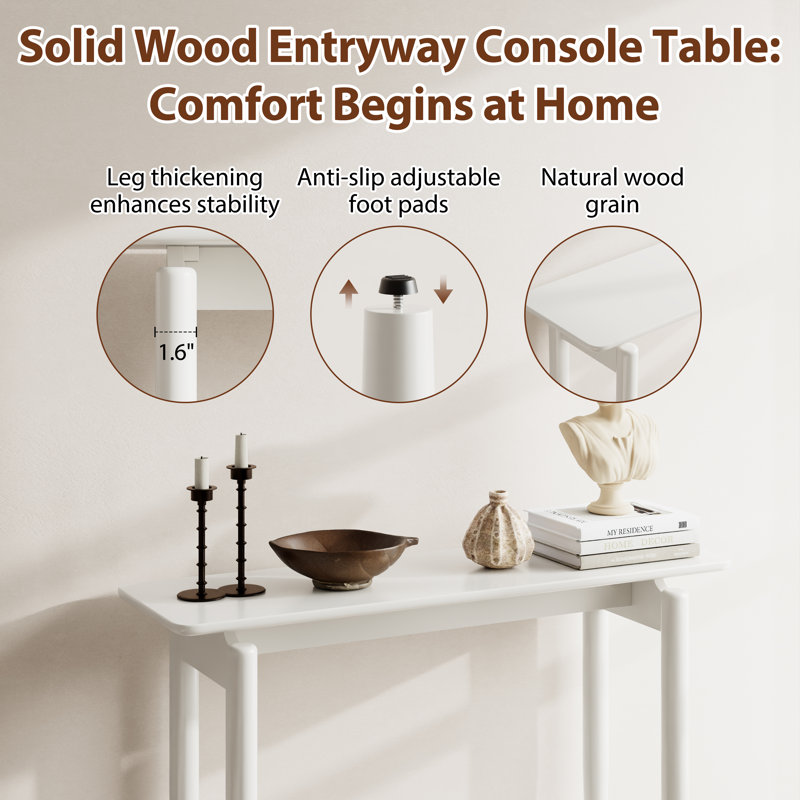 Adryell Minimalist Solid Wood Console Table, Modern Entryway Table for Hallway & Living Room, White,  39.27"W