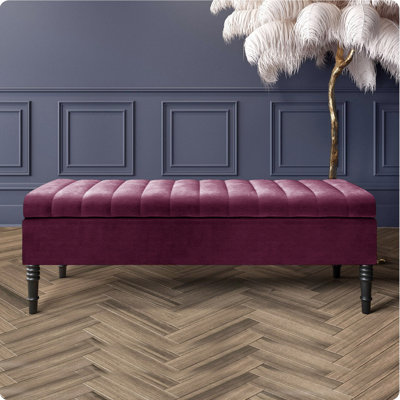 Safar Striped Ottoman Storage Bench – Upholstery Naples Shoe Bench with Black Turned Wooden Legs