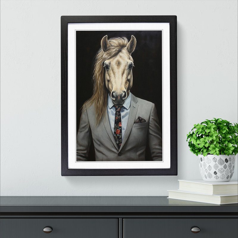 Pony In A Suit Painting - Single Picture Frame Print on Wood, Black, 46" H x 34" W x 2" D