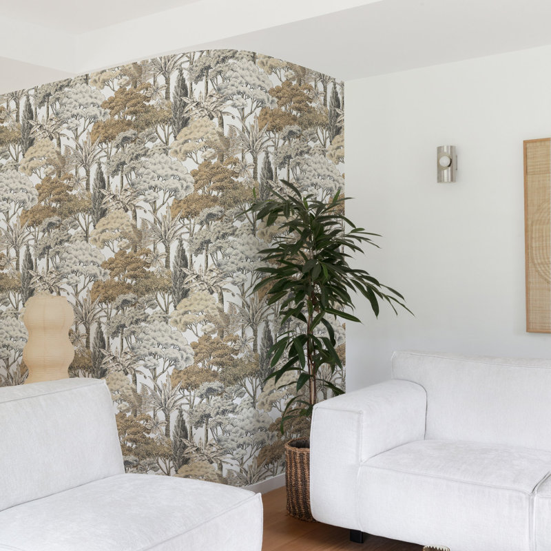 Karuna Collection Sketched Forest Wallpaper Roll, Grey