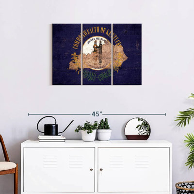 «State Map Over Kentucky Flag», ensemble de 3 reproductions sur toile par Echoes Of America