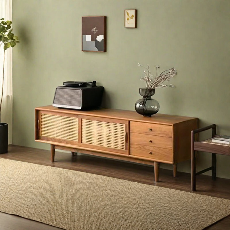 Modern simple rattan TV cabinet, 70.9", Yellow