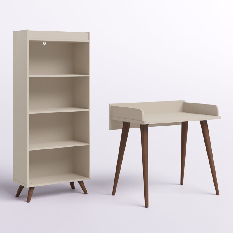 Ensemble de bureau d'ordinateur avec huche 2 pièces Amecia, Blanc cassé