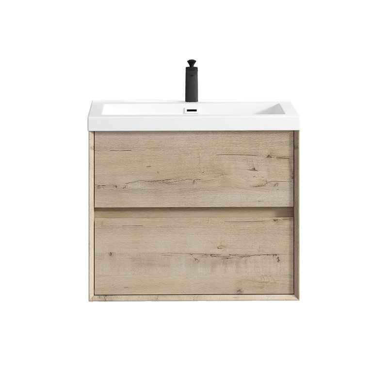 Seavy 29.3'' Single Bathroom Vanity with Acrylic Top, Light White Oak