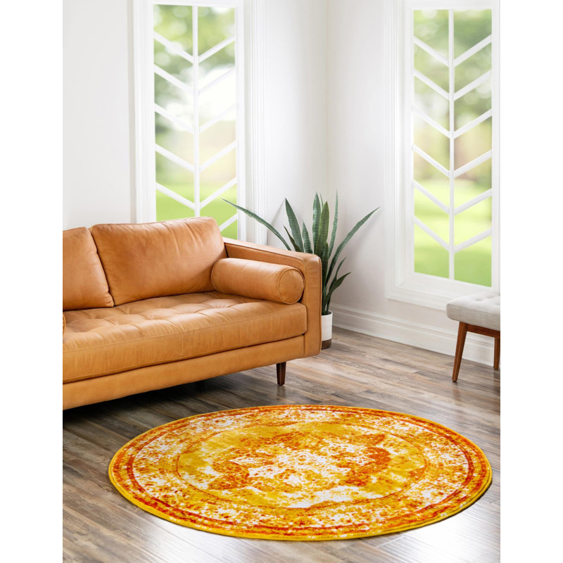 Ensemble de tapis Gourley, Non, Orange, Rond 5 pi 3 po