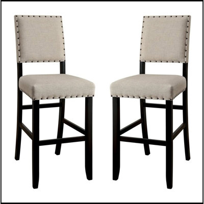 2 pièces de chaises de bar à hauteur de comptoir, garniture cloutée, noir antique, détails vieillis audacieux