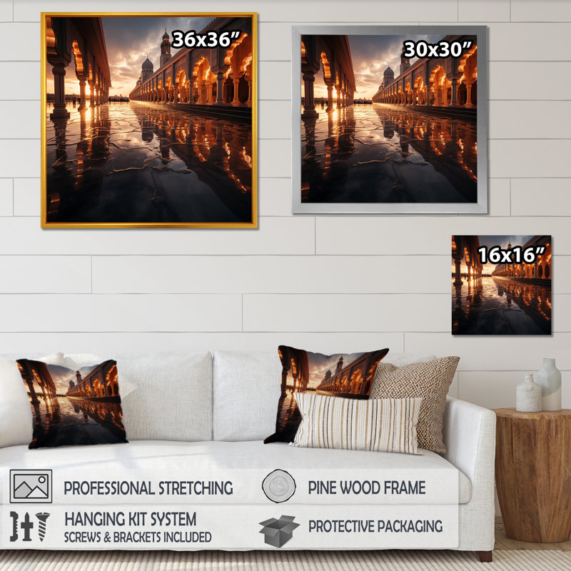 Mosquée marocaine, majestueux I - art mural, Cadre flottant noir, H 16 po x l 16 po