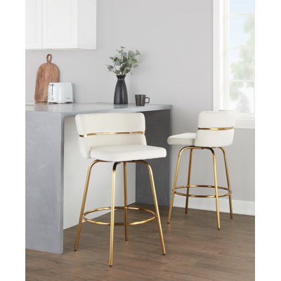  Sone 26" Velvet Fixed-Height Counter Stools with Round Footrest