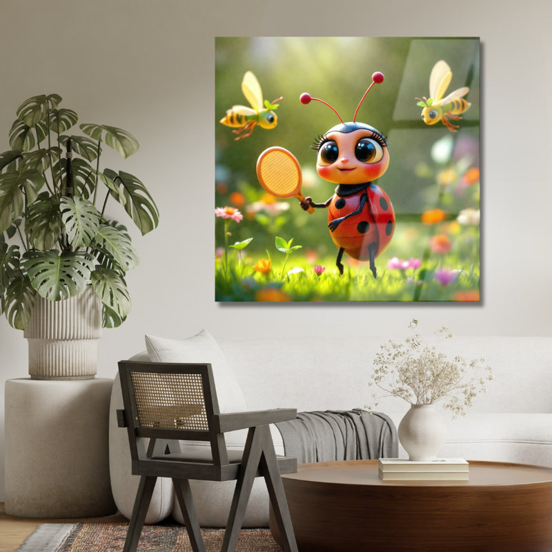 Art mural en verre trempé coccinelle, 14" H x 14" W