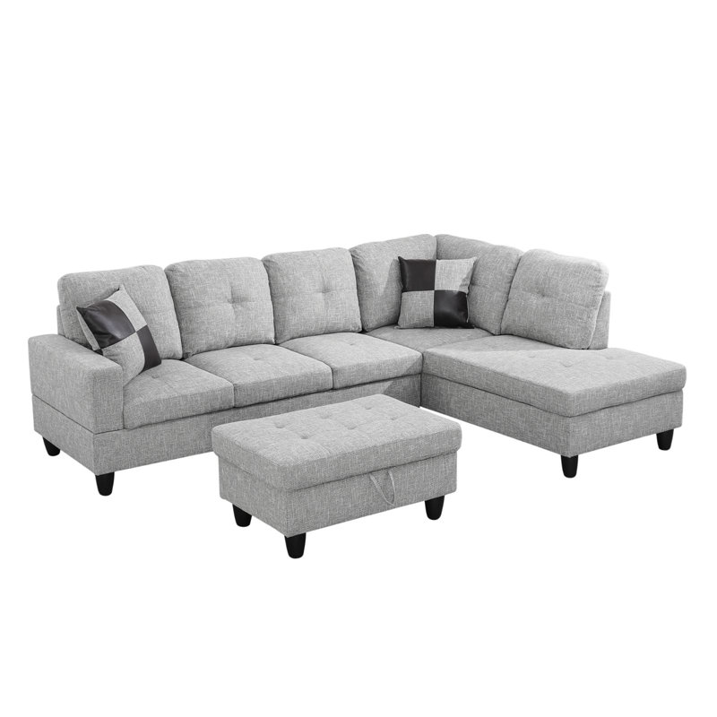 Palmer Square Upholstered Sectional, Right Hand Facing, Gray White