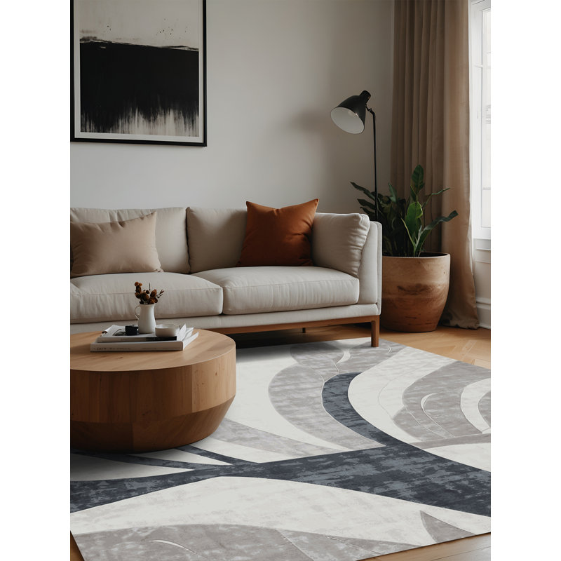 Machine Washable Gray Area Rug, Square 6'