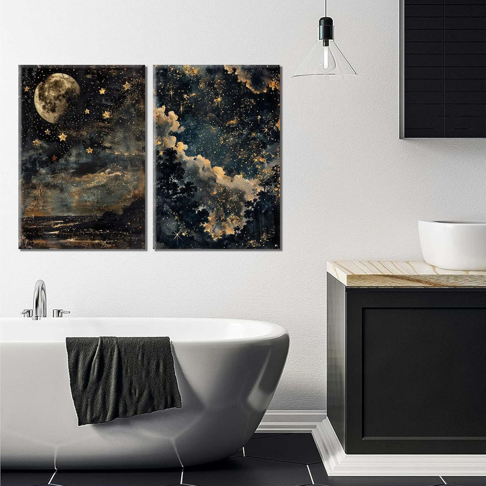 Red Barrel Studio® 2 Pcs Vintage Moon Celestial Canvas Wall Art Moody ...