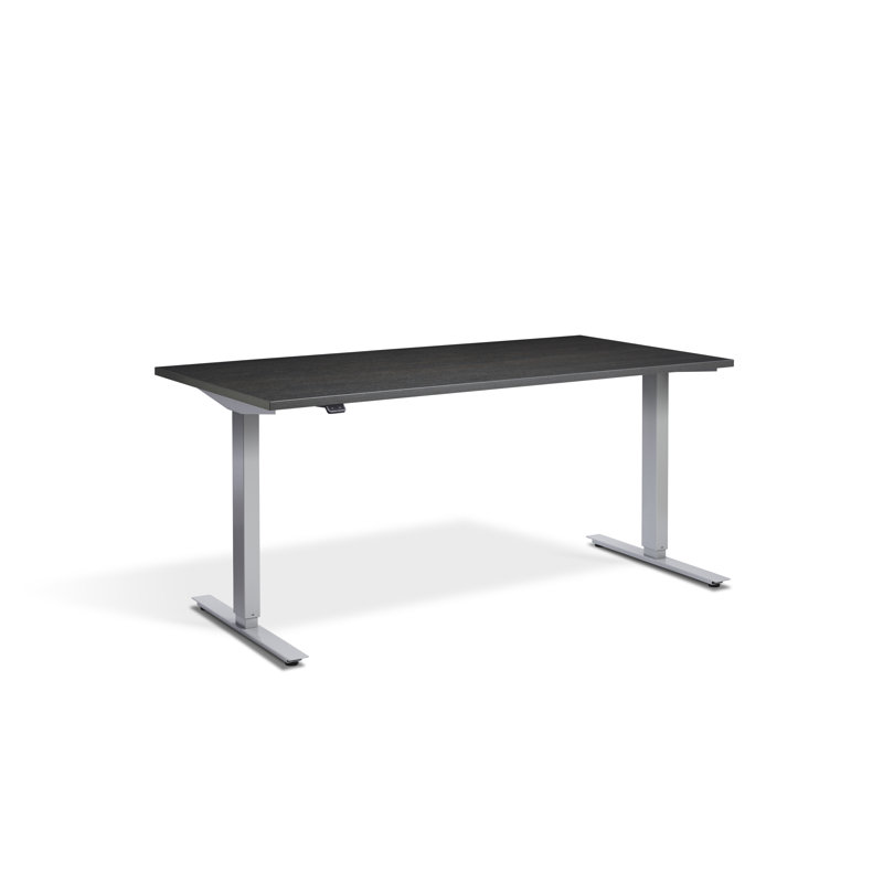 Aarifah Adjustable Metal Base Standing Desk, 70cm H x 120cm W x 80cm D, Silver, Carbon Marine Wood