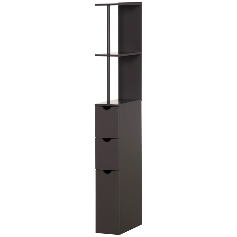 Armoire de rangement pour salle de bain de 54 po de hauteur, tour à linge autoportante avec tablette à 2 niveaux et tiroirs, rangement de plancher étroit, rangement pour salle de bain