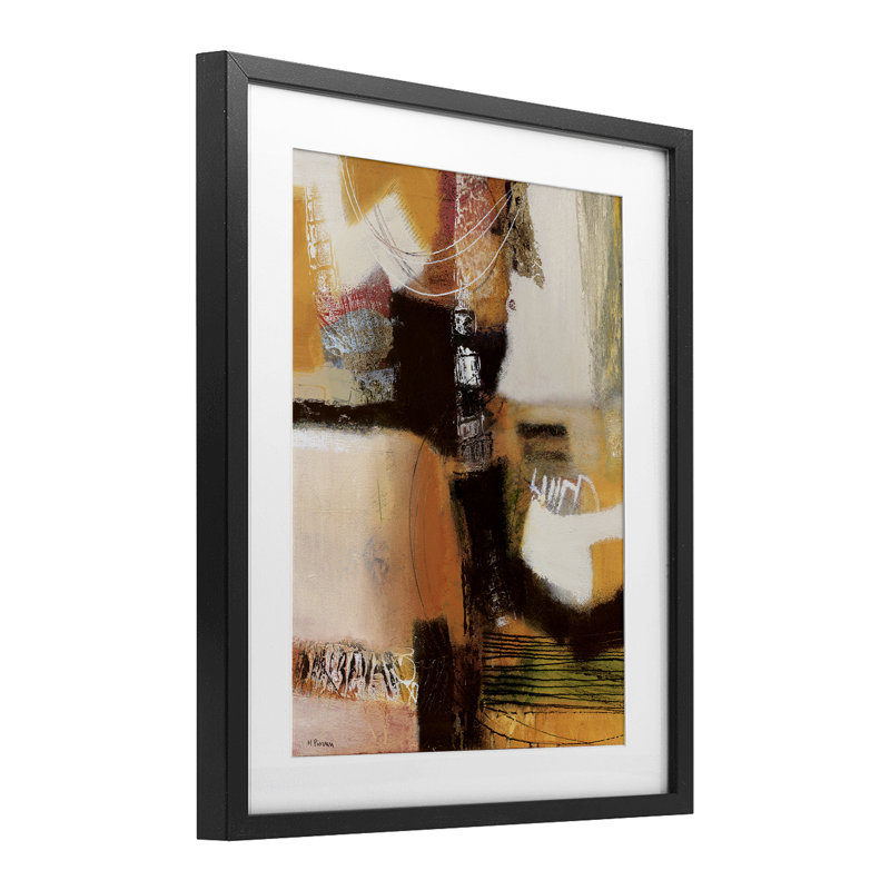 Contraste neutre, reproduction abstraite encadrée sous verre, design par Maurizio Piovan, Cadre noir minuit