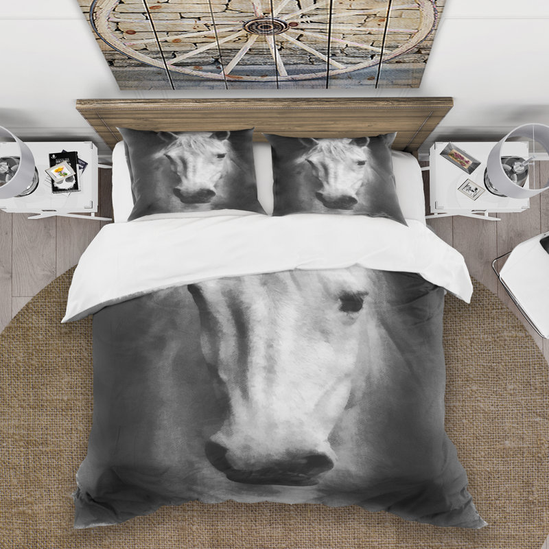 Farmhouse Horse - Ensemble de housse de couette animaux - Microfibre de polyester, Blanc/noir