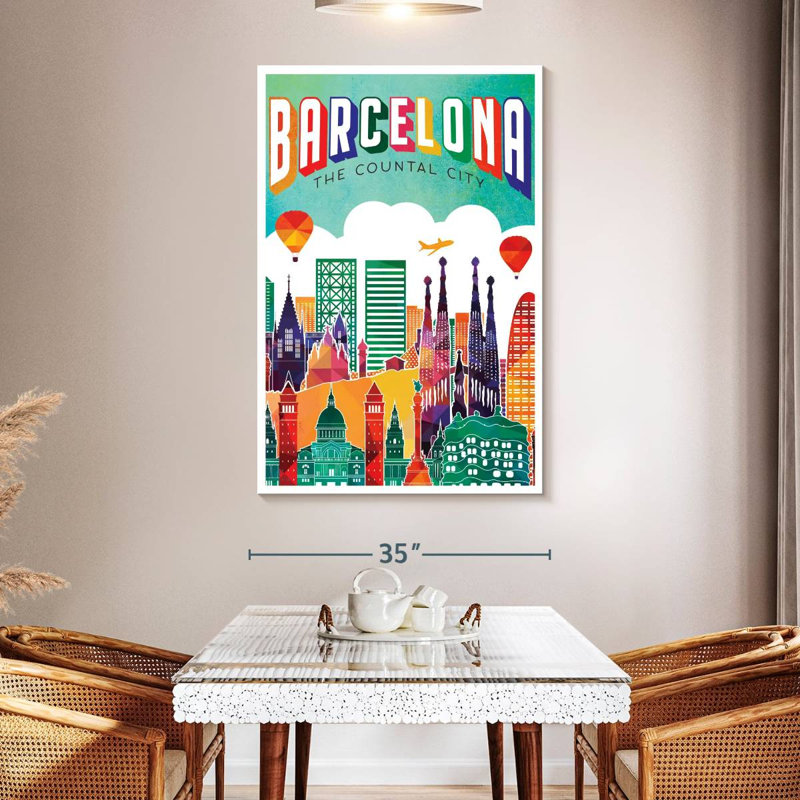 Affiche rétro de Barcelone, Barcelone, H 51 po x l 34 po