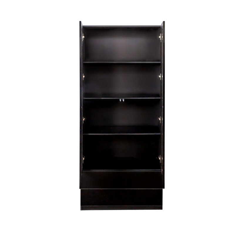 Vitrine avec portes en verre, armoire de rangement Curio avec 2 tiroirs, bibliothèque avec lumières à DEL, noir