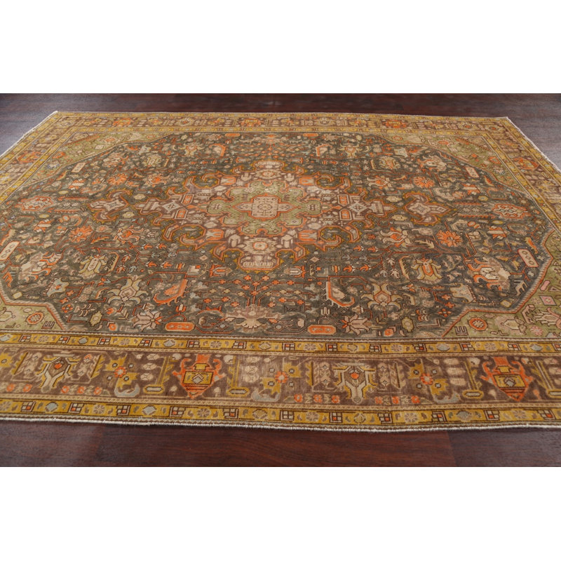 Tapis géométrique à motif persan Tabriz noué à la main 8 x 11