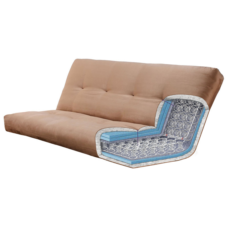 Stratford Queen 87" Wide Futon Frame and Mattress with Drawer Set, Linen Aqua 100% Polyester
