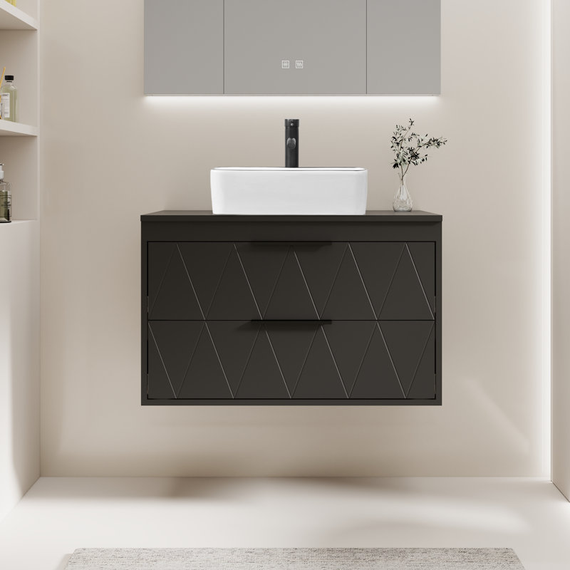 Meuble-lavabo mural avec lavabo vasque 30 po Sharee, Blanc, Forme rectangulaire