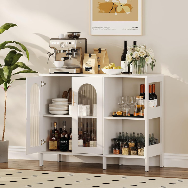 Buffet Sideboard Cabinet, Wooden Buffet Cabinet With Storage With Glass Doors, Two Metal Handle, Storage Cabinet With Adjustable Shelves, Modern Sideboard Cabinet For Living Rome, Dining Room