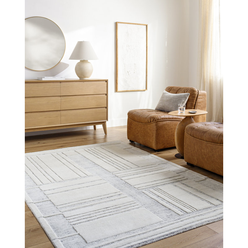 Rectangle Ronaldo Abstract Hand Loomed Wool Area Rug in Brown/Gray, Rectangle 8' x 10'