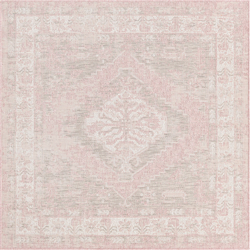 Outdoor Nile Area Rug Pink Color, Square 5'3"