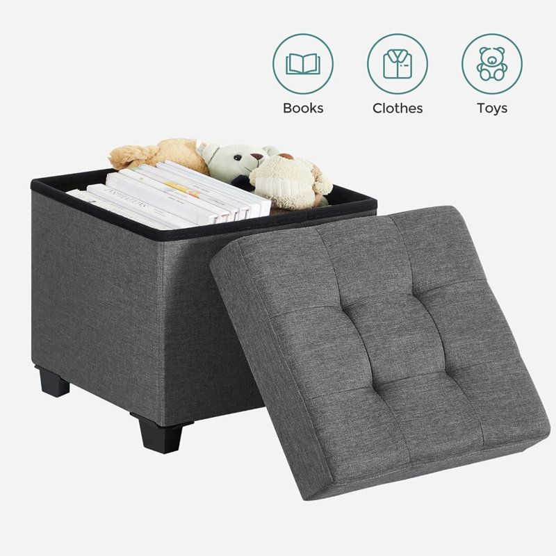 Rajane Upholstered Ottoman, Dark Gray Fabric