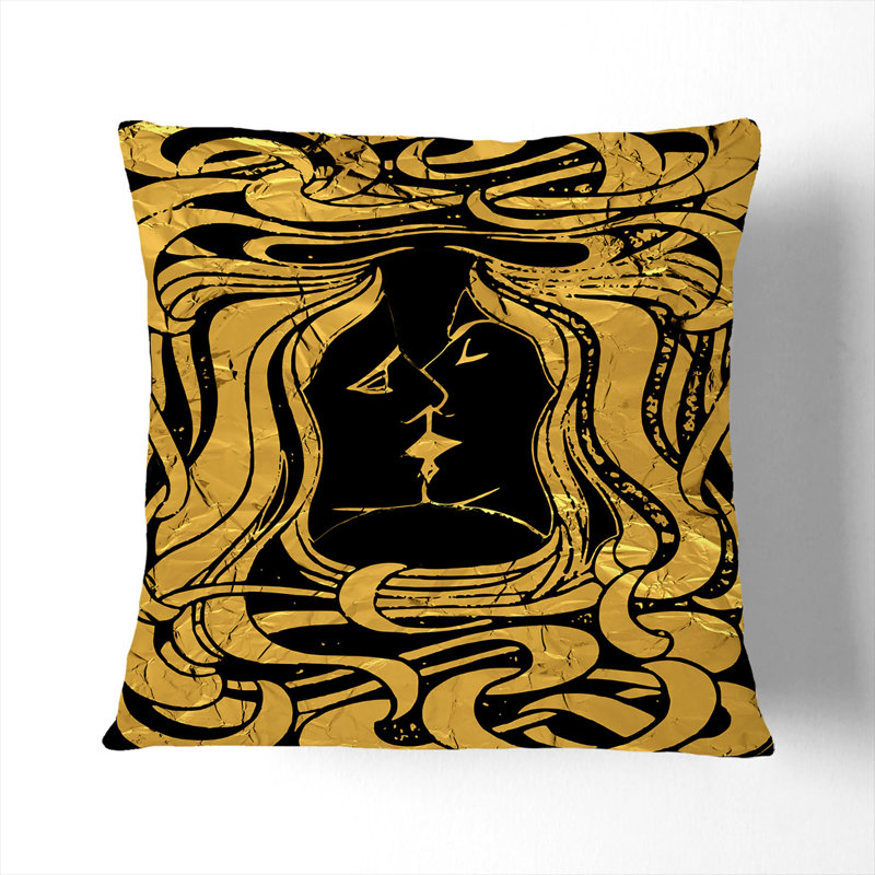 Black Gold Two Lovers Scatter Cushion, 40cm H x 40cm W x 15cm D, White