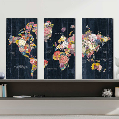 " Botanical Floral Map Words " 3 - Pieces