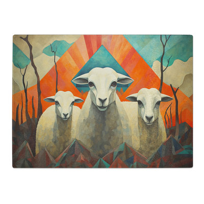 Sheep Art Deco  Glass Chopping Board