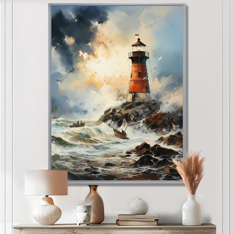 Phare rétro d'Izuma I, art mural de salon, 32" H x 16" W, Black Picture Framed