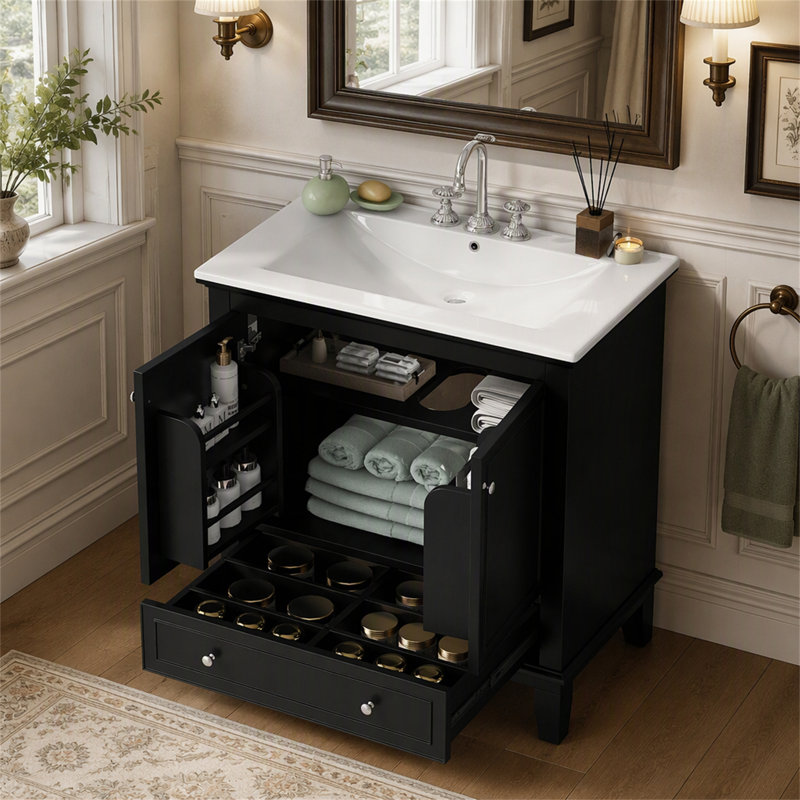 Meuble-lavabo 30 po avec lavabo, Noir