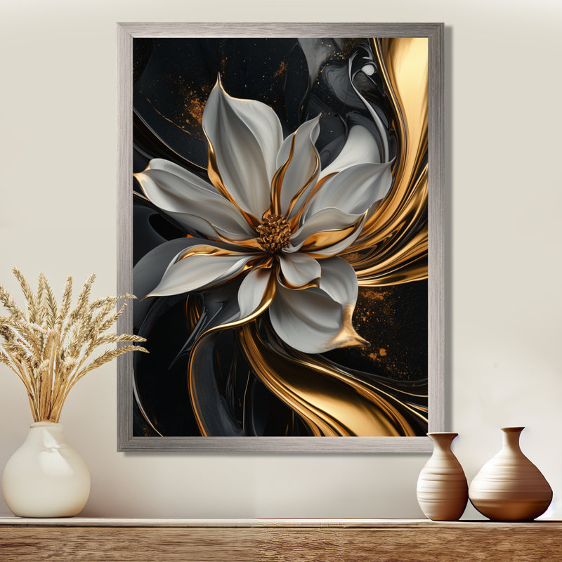 Mollie - art mural floral, Argent argent, H 20 po x l 12 po, Reproduction encadrée d'une seule photo
