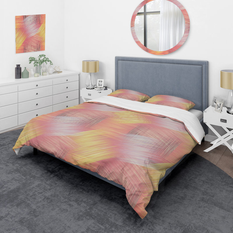 Ensemble de housse de couette en microfibre rose / jaune 2 pièces, Housse de couette simple + 1 taie décorative stan