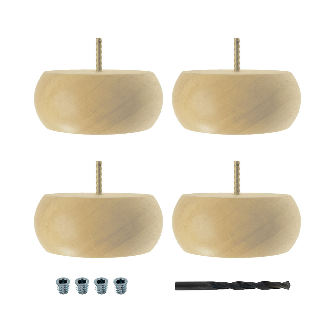 1-7/8" H x 3-5/8" Dia Solid Hardwood Bun Foot Leg, Pack of 4 (Set of 4) Architectural Products by Outwater L.L.C. 