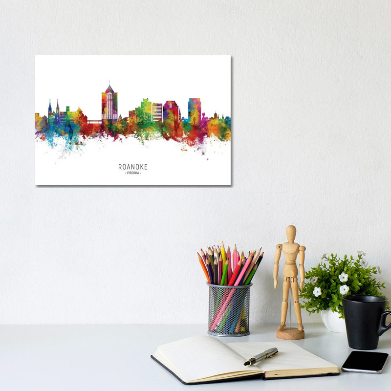 Roanoke Virginia Skyline City Name by Michael Tompsett - Wrapped Canvas Painting, 20.32 cm H x 30.48 cm W