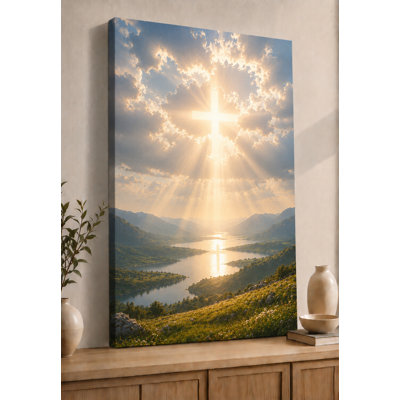 Grande croix rougeoyante dans les nuages, impression sur toile 24 x 36 pouces, ciel spirituel, nature spirituelle, salon, chambre à coucher, foi, décoration intérieure - prête à être accrochée