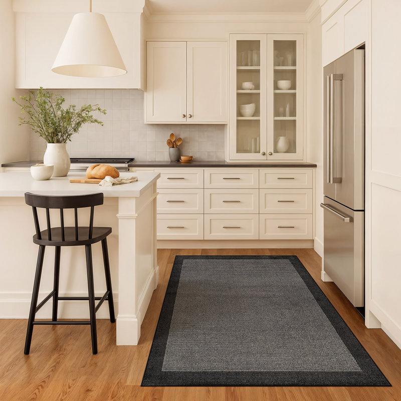 Tapis moderne à motif géométrique moderne à bordure, Gris, Rectangle 4pi x 6 pi