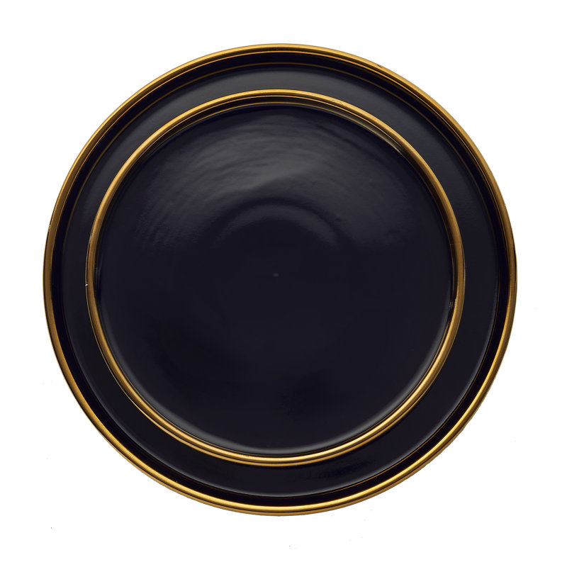 Luxurious Black and Gold Ceramic Dinnerware Set, Service for 4