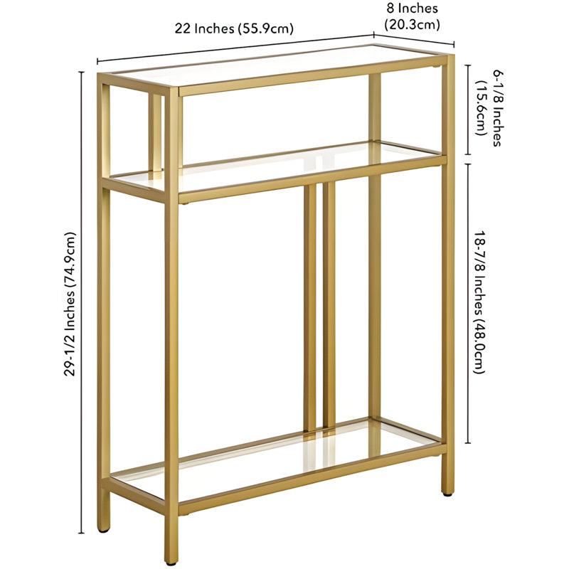 Modern Rectangular Console Table With Tempered Glass Shelves And Steel Frame, Entryway Accent Table For Living Room Or Hallway